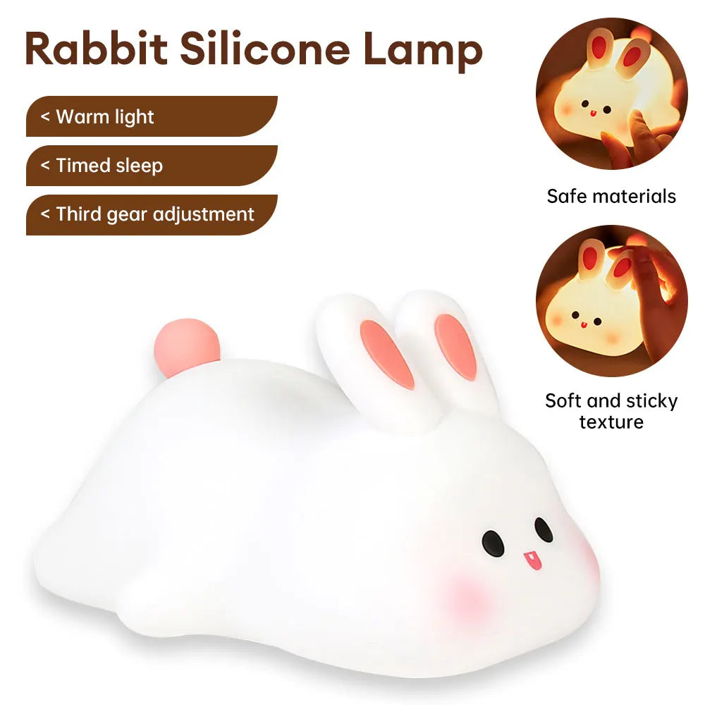 Adorable Rabbit Touch Sensor Night Light - Perfect for Kids' Bedside Sleep Companion and Decor Gift