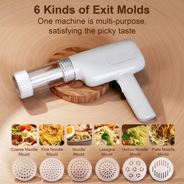 Wireless Electric Pasta Maker with 6 Molds - Easy Hand Operated Dough Pressing Machine