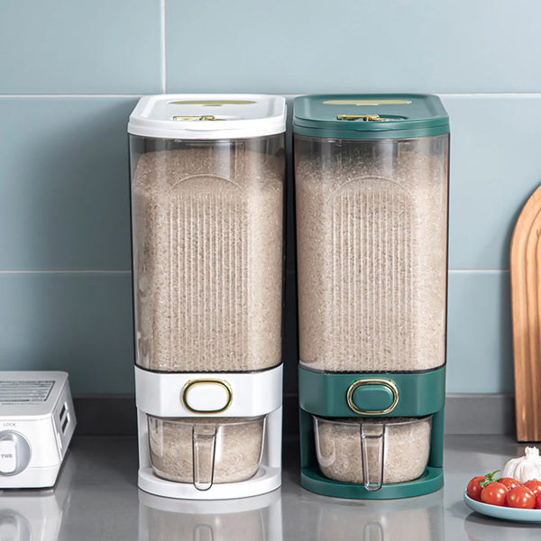 "Moisture-Proof Cereal Dispenser: Clear Sealed Rice Barrel for Kitchen Storage"
