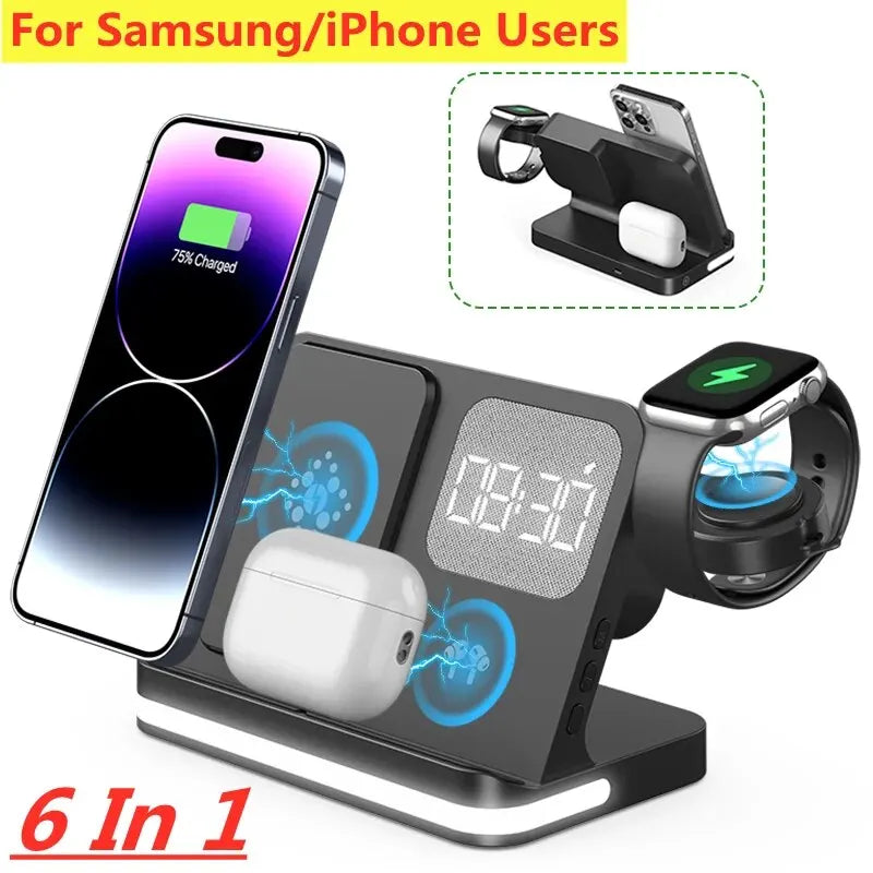 Ultimate 6-in-1 Fast Charging Wireless Stand for iPhone, Samsung, Galaxy Watch, and Buds
