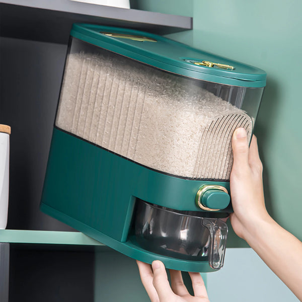 "Moisture-Proof Cereal Dispenser: Clear Sealed Rice Barrel for Kitchen Storage"