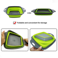 "2-in-1 Silicone Folding Drain Basket: Collapsible Strainer for Easy Kitchen Storage and Dishwashing"