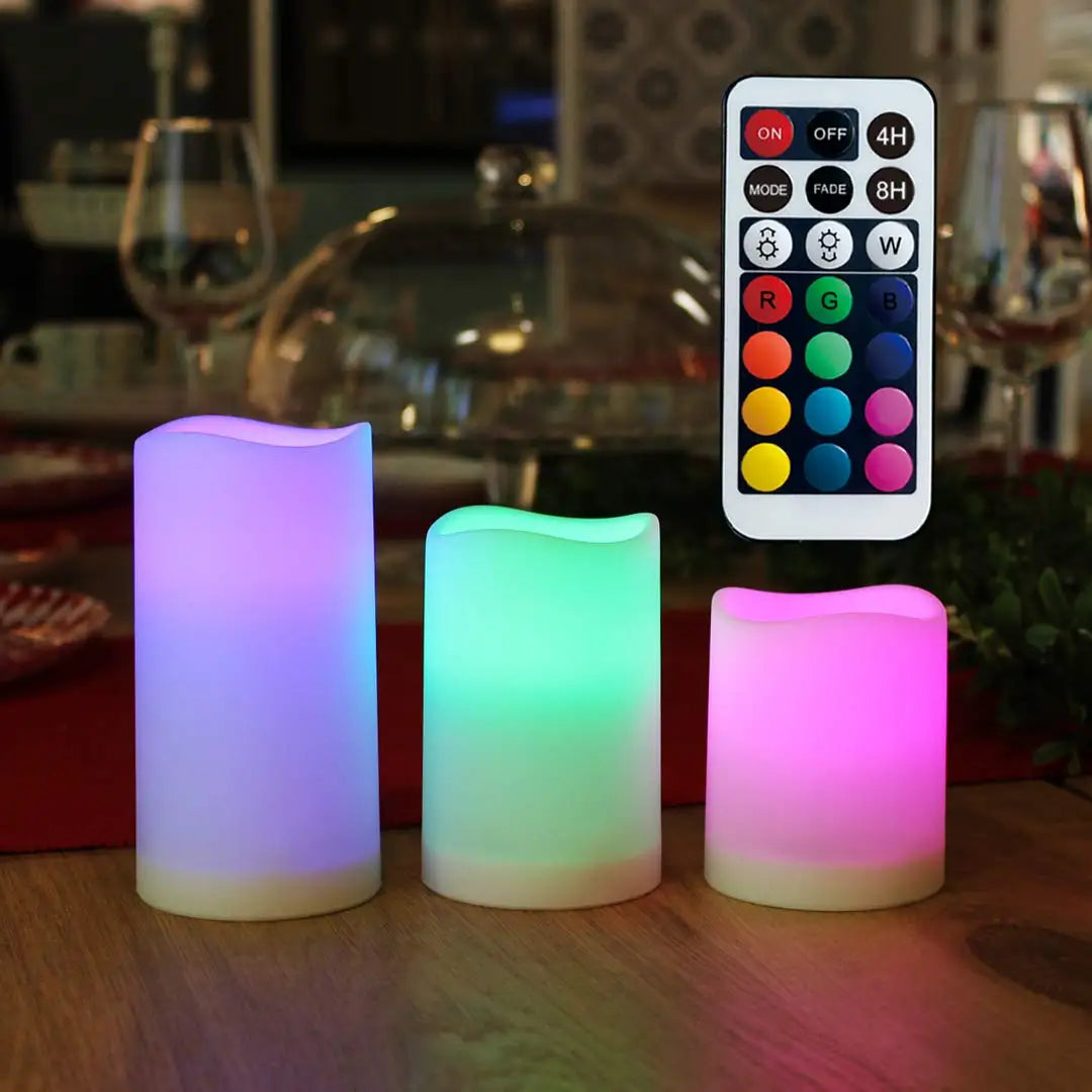 "Set the Mood with  Flameless Color Changing LED Candles - 3 Pack with Remote Control"