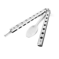 "Master the Art of Culinary Flair with the Ultimate Foldable Balisong Trainer Spoon-Fork!"