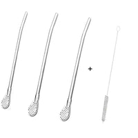 "Premium Stainless Steel Straw Set with Detachable Spoon, Tea Filter, and Cleaning Brush - Ideal for Stylish Bar Parties and Sustainable Sipping"