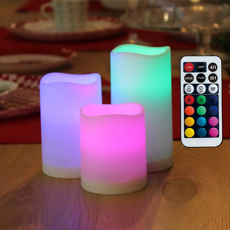 "Set the Mood with  Flameless Color Changing LED Candles - 3 Pack with Remote Control"