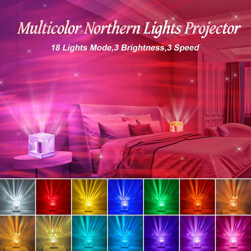 "Transform Your Bedroom with the Magical Aurora Northern Light Projector - Remote Control, Timer, 17 Colors, Water Ripple Effect - Perfect Sunset Ambiance!"