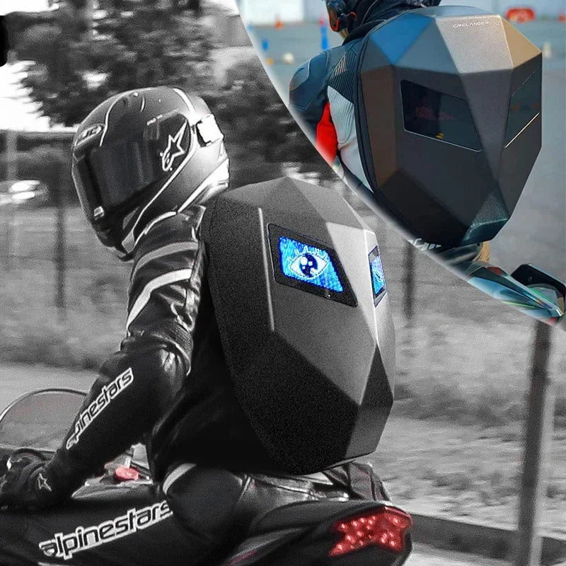 "Knight Cycling Backpack with LED Lights and Waterproof Helmet Storage - Perfect for Motorcycle Riders!"