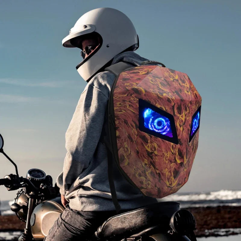 "Knight Cycling Backpack with LED Lights and Waterproof Helmet Storage - Perfect for Motorcycle Riders!"